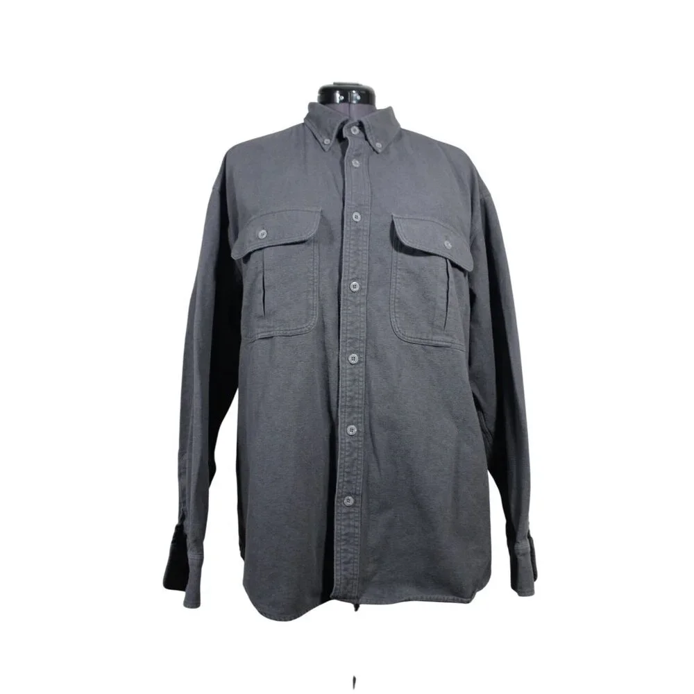 Cabela's men's gray deerskin soft cotton chamois button down long sleeve shirt‎